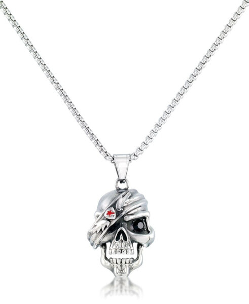 Men's Cubic Zirconia Pirate Skull 24" Pendant Necklace in Stainless Steel