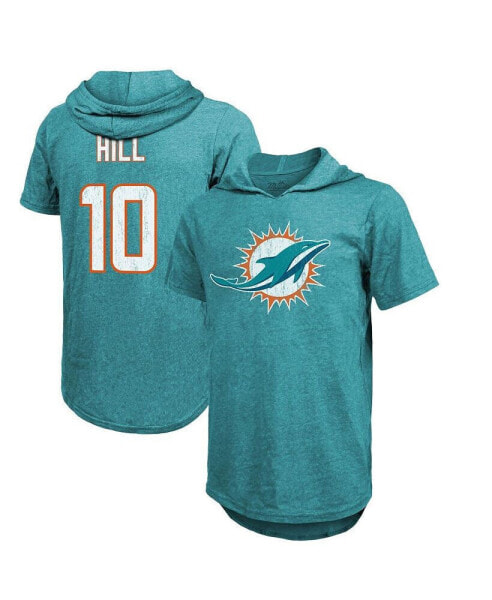 Men's Threads Tyreek Hill Aqua Miami Dolphins Player Name & Number Short Sleeve Hoodie T-shirt
