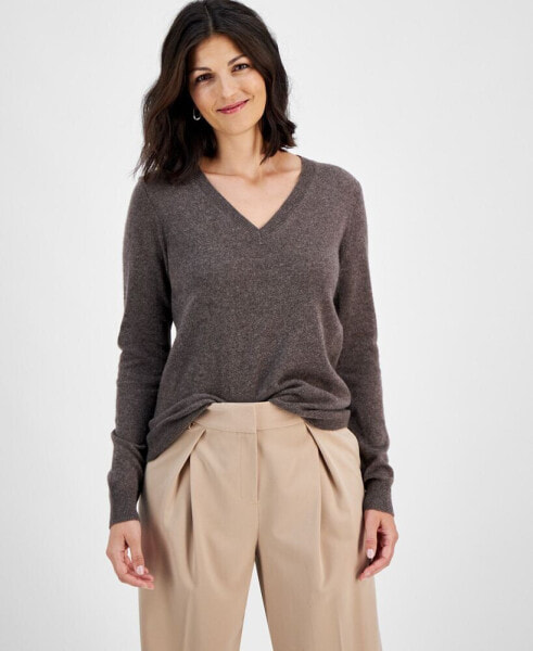 100% Cashmere Women's V-Neck Long-Sleeve Sweater, Regular & Petites, Created for Macy's