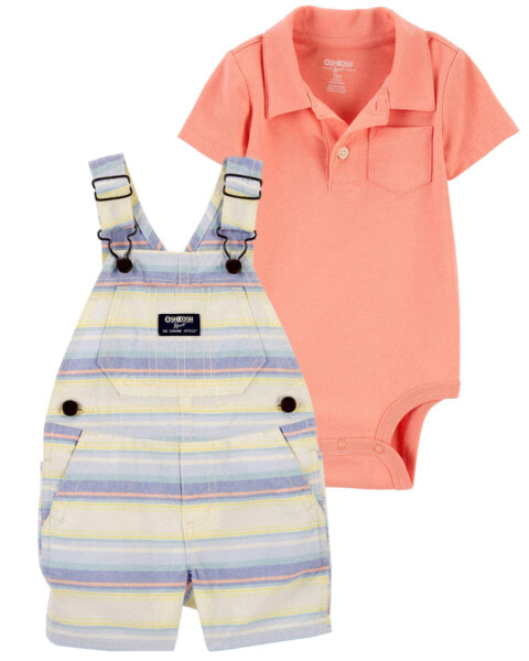 Baby 2-Piece Henley Pocket Bodysuit & Stripe Shortalls Set 24M