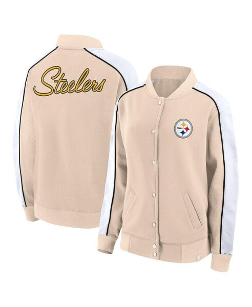 Women's Tan Pittsburgh Steelers Lounge Full-Snap Varsity Jacket