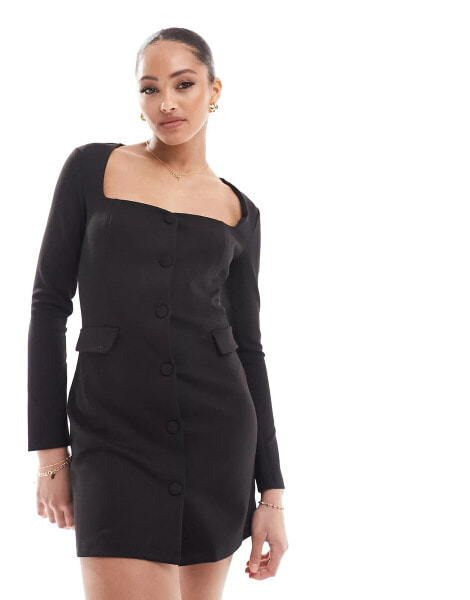 Stradivarius tailored mini dress in black