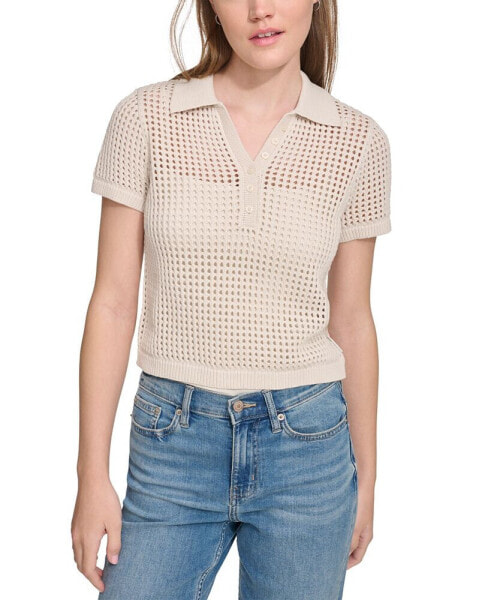 Petite Cotton Open-Stitch Polo Shirt