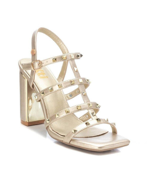 Women's Heeled Sandals With Gold Studs By Beige