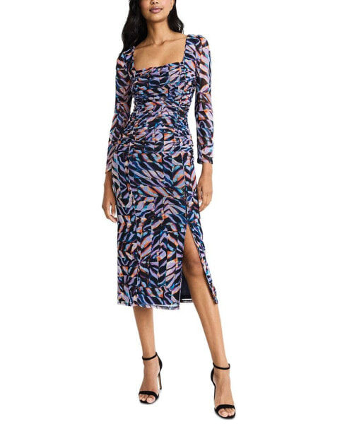 Women's Printed Power-Mesh Square-Neck Midi DressS