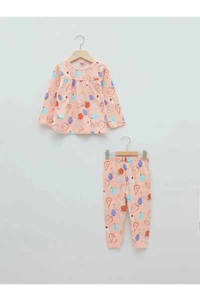 LCW baby Bisiklet Yaka Uzun Kollu Baskılı Pamuklu Kız Bebek Pijama Takım / S20478Z1