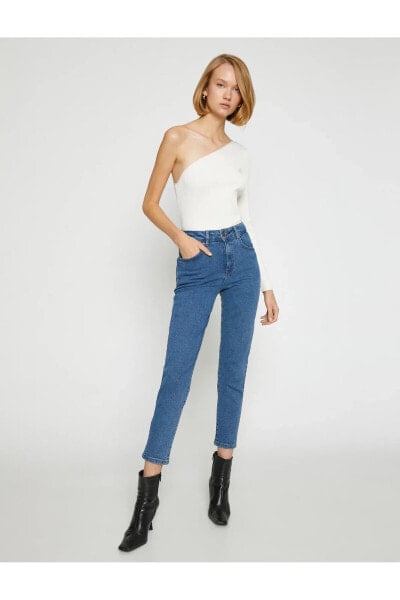 Yüksek Bel Kot Pantolon Yüksek Bel Hafif Dar Paça - Mom Slim Jean