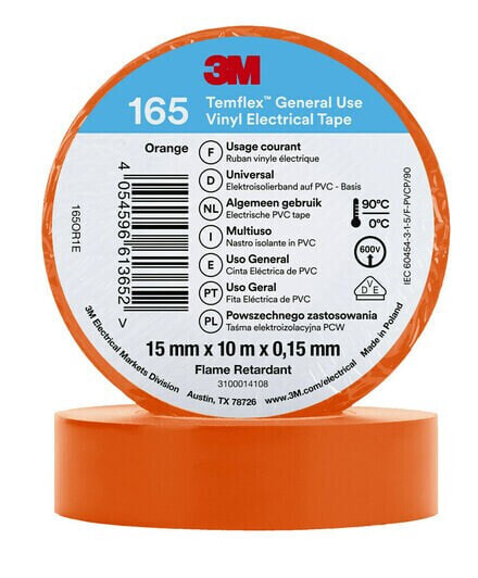 3M 165OR1E - 1 pc(s) - Orange - PVC - 600 V - Blister - 10 m