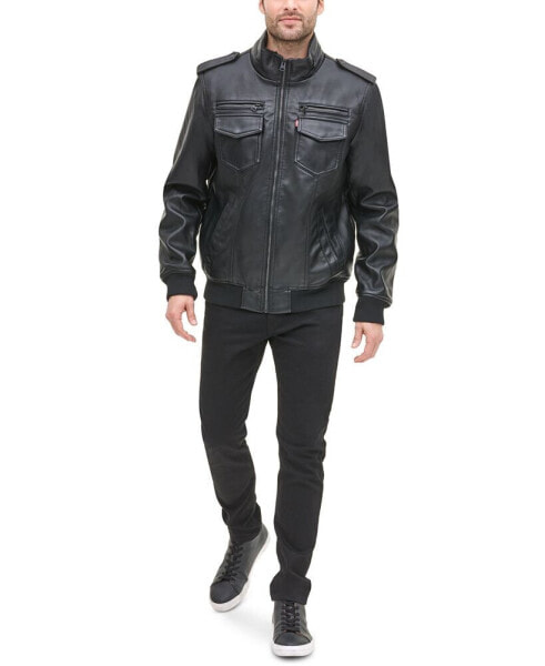 Men's Sherpa Lined Faux Leather Aviator Bomber