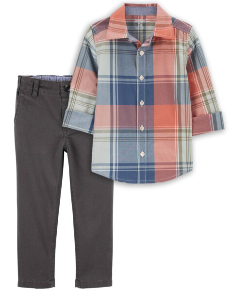 Toddler 2-Piece Plaid Button-Front Shirt & Chino Pants Set 5T