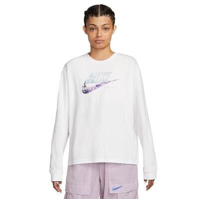 Nike Sparkle Swoosh Graphic Logo Long Sleeve T-shirt in White