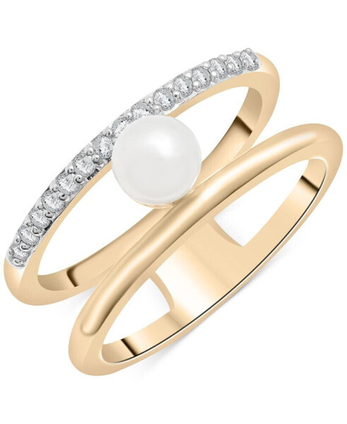 Cultured Freshwater Pearl (5mm) & Diamond (1/6 ct. t.w.) Openwork Double Row Ring in Gold Vermeil, Created for Macy's