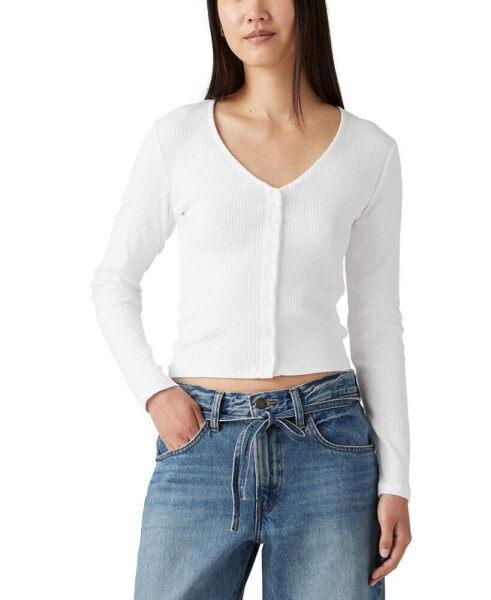 Women's Muse Ribbed Long-Sleeve Button-Up Top