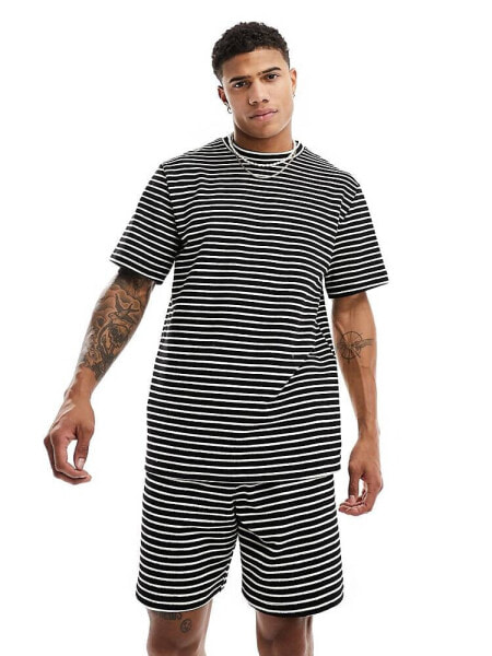 South Beach beach shirt co-ord in textured stripe