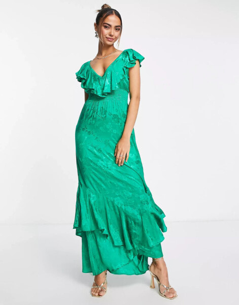 Hope & Ivy ruffle maxi tea dress in vivid green