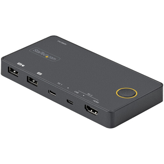 2 Port Hybrid USB-A + HDMI & USB-C KVM Switch - Single 4K 60Hz HDMI 2.0 Monitor - Compact Desktop and/or Laptop HDMI KVM Switch - USB Bus Powered - Thunderbolt 3 Compatible - 3840 x 2160 pixels - 4K Ultra HD - Black