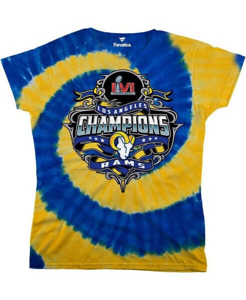 Women's Royal, Gold Los Angeles Rams Super Bowl LVI Champions Tie-Dye T-shirt