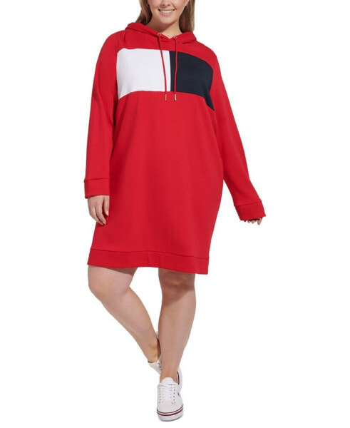 Plus Size Colorblocked Hoodie Dress