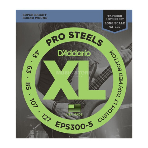 D'Addario Bass Strings Pro Steels 43-130 43-60-85-107-130, EPS300-5