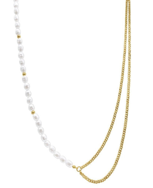 14k Gold-Plated Curb Chain & Mother-of-Pearl Draping Asymmetrical Strand Necklace, 26" + 3" extender