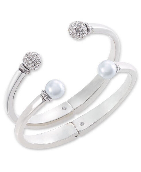 2-Pc. Set Pavé Fireball & Pink Imitation Pearl Cuff Bracelets, Created for Macy's