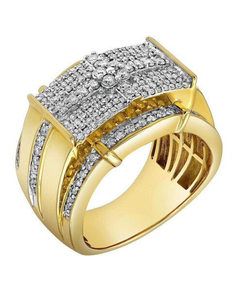 Banner of Bling Natural Certified Diamond 1.24 cttw Round Cut 14k Yellow Gold Statement Ring for Men