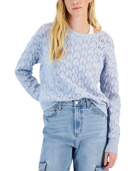 Juniors' Long-Sleeve Pointelle Sweater