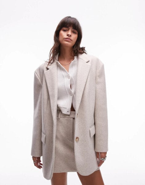 Topshop wool blazer coat in oatmeal