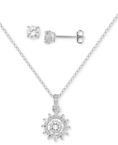 2-Pc. Set Cubic Zirconia Halo Pendant Necklace & Stud Earrings in Sterling Silver, Created for Macy's