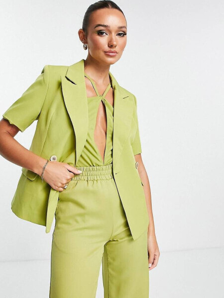 Extro & Vert tailored short sleeve blazer in olive co-ord