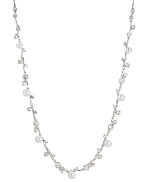 Eliot Danori rhodium-Plated Cubic Zirconia & Imitation Pearl Vine 18" Adjustable Statement Necklace, Created for Macy's