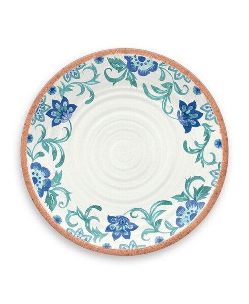 Rio Turquoise Floral Melamine Dinner Plates, Set Of 6