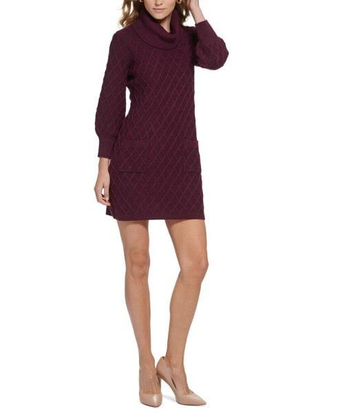 Women's Cowlneck Diamond-Patterned Sweater Dress