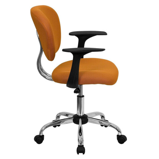 Mid-Back Orange Mesh Swivel Task Chair With Chrome Base And Arms