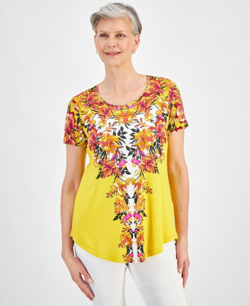 Women's Scoop-Neck Short-Sleeve Printed Knit Top, Created for Macy's