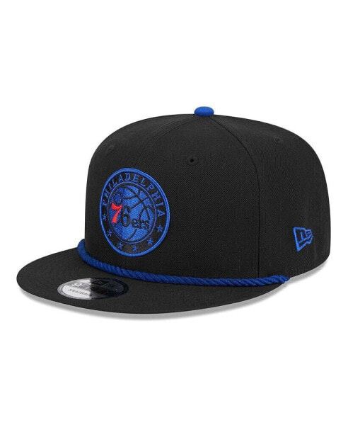 Men's Black Philadelphia 76ers Back Laurels 9FIFTY Snapback Hat