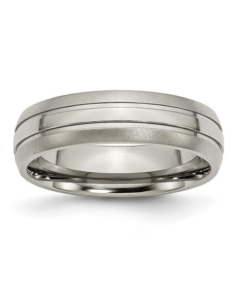 Titanium Brushed and Polished Grooved Wedding Band Ring