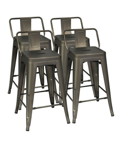 Set of 4 Low Back Metal Counter Stool 24'' Seat Height