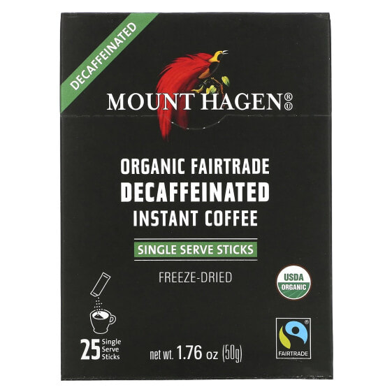 Organic Fairtrade Instant Coffee, Decaffeinated, 25 Single Serve Sticks, 1.76 oz (50 g)