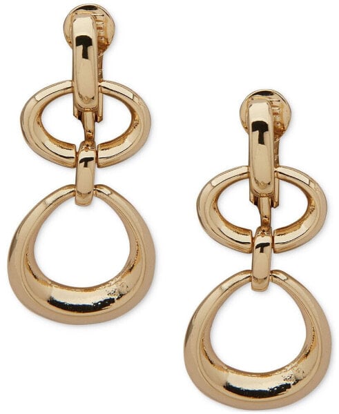 Gold-Tone Open Oval Clip-On Double Drop Earrings