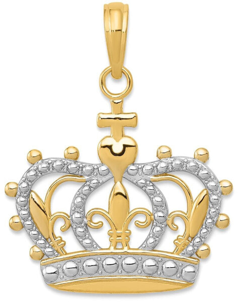 Sovereign Crown Charm Pendant in 14k Gold & White Rhodium Plated
