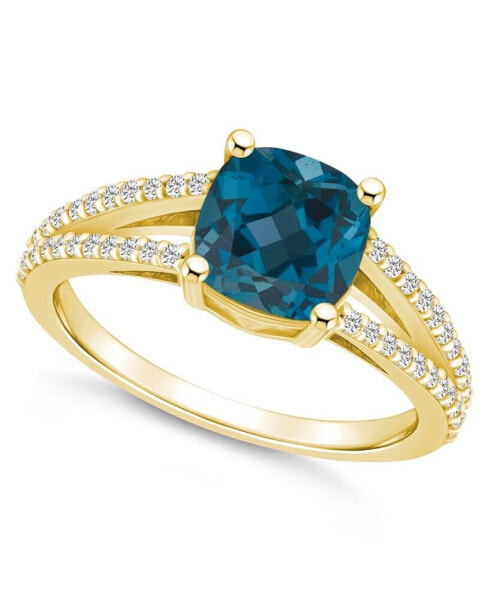 London Blue Topaz and Diamond Accent Ring in 14K Yellow Gold