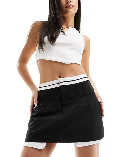 Missyempire waistband detail mini skirt in black