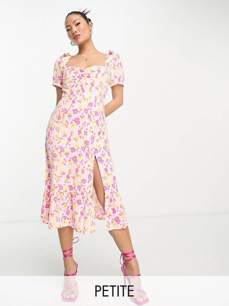 Платье повседневное Collective The Label Petite – средней длины с рукавами-буфами и ярким цветочным узором