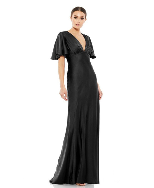 Women's Ieena Flounce Sleeve V Neck Trumpet Gown