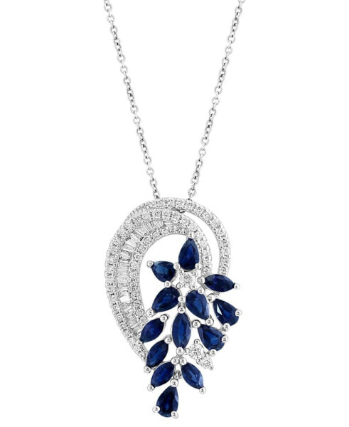 EFFY® Sapphire (3-1/20 ct. t.w.) & Diamond (3/4 ct. t.w.) Floral Inspired 18" Pendant in 14k White Gold
