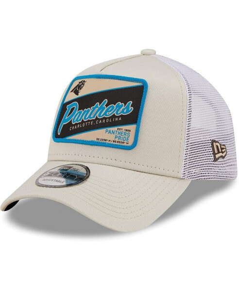 Men's Khaki, White Carolina Panthers Happy Camper A-Frame Trucker 9FORTY Snapback Hat