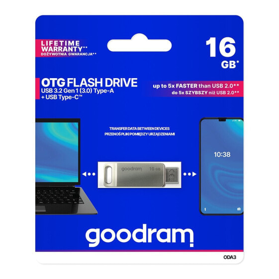 USB флешка GoodRam ODA3 16GB USB 3.2 Gen 1 USB / USB-C серебряная