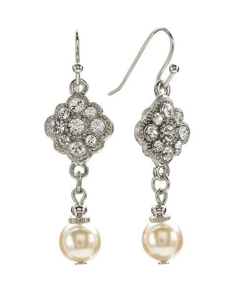 Silver-Tone Crystal and Simulated Pearl Drop Earrings