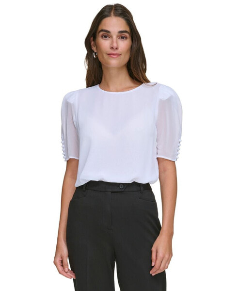 Women's Elbow-Length Button-Sleeve Top